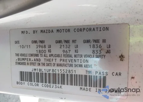 2012 Mazda 3 I Sport z USA, uszkodzony, nr VIN JM1BL1UF8C1552851